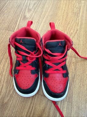 Jordan Kids Red and Black High-Top Sneakers
